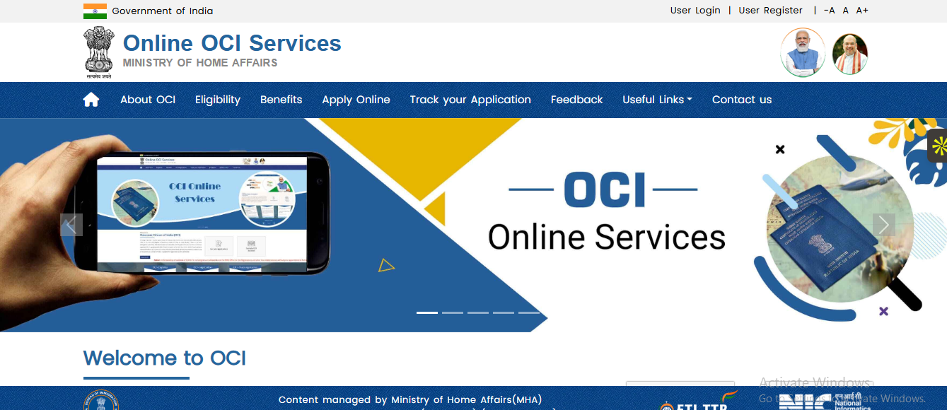 Government of India's OCI portal.