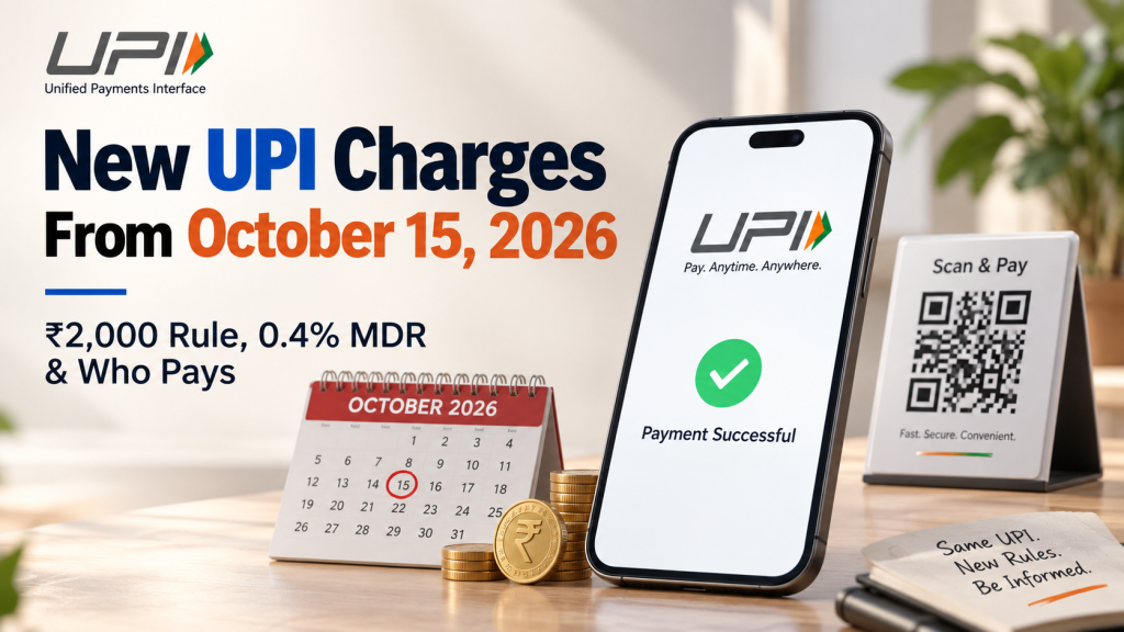 New UPI Charges From October 15, 2026: ₹2,000 Rule, 0.4% MDR & Who Pays